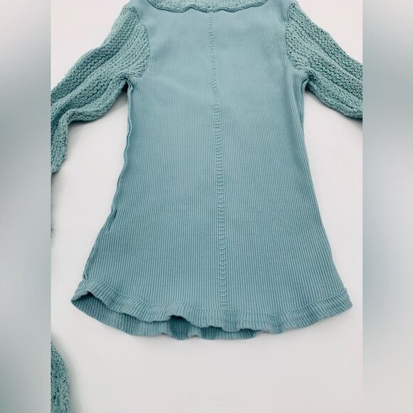 Free people | bohemian Blue Knit long Sleeve ribbed Top | size small - Picture 8 of 8
